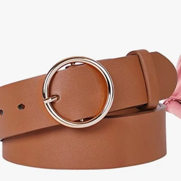 Women Leather Belts Fashion Soft Faux Leather Jeans Belts with O-Ring Buckle Snapklik.com : Women Leather Belt Fashion Double O-Ring Soft  main image 4